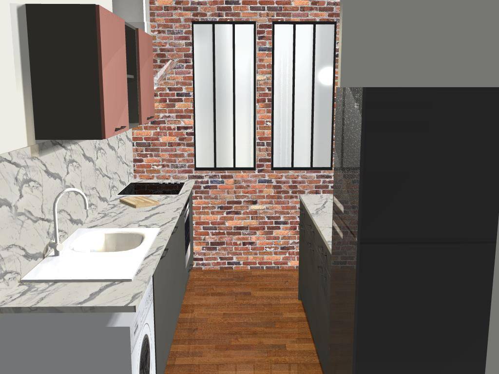 Cuisine sur mesure avec murs en brique Lyon 7 - agencement cuisine moderne