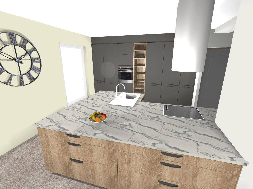 Cuisine sur mesure avec îlot central et hotte intégrée - Cuisiniste Caluire près Lyon - Design moderne haut de gamme