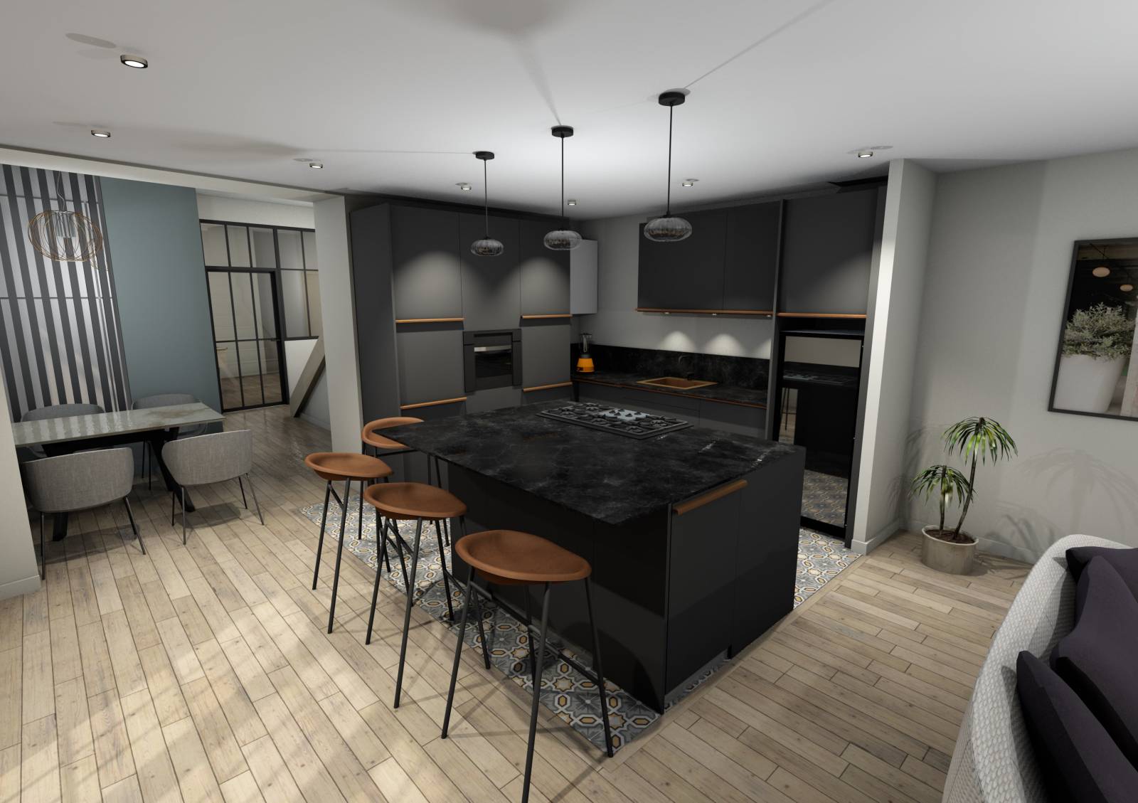 Cuisine sur mesure noire haut de gamme réalisée par cuisiniste à Champagne-au-Mont-d'Or près de Lyon - Studio Creatis