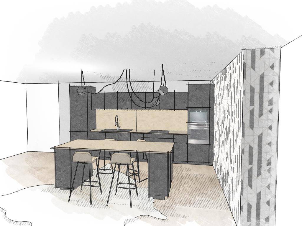 Îlot de cuisine moderne avec rangements optimisés - conception sur mesure Caluire