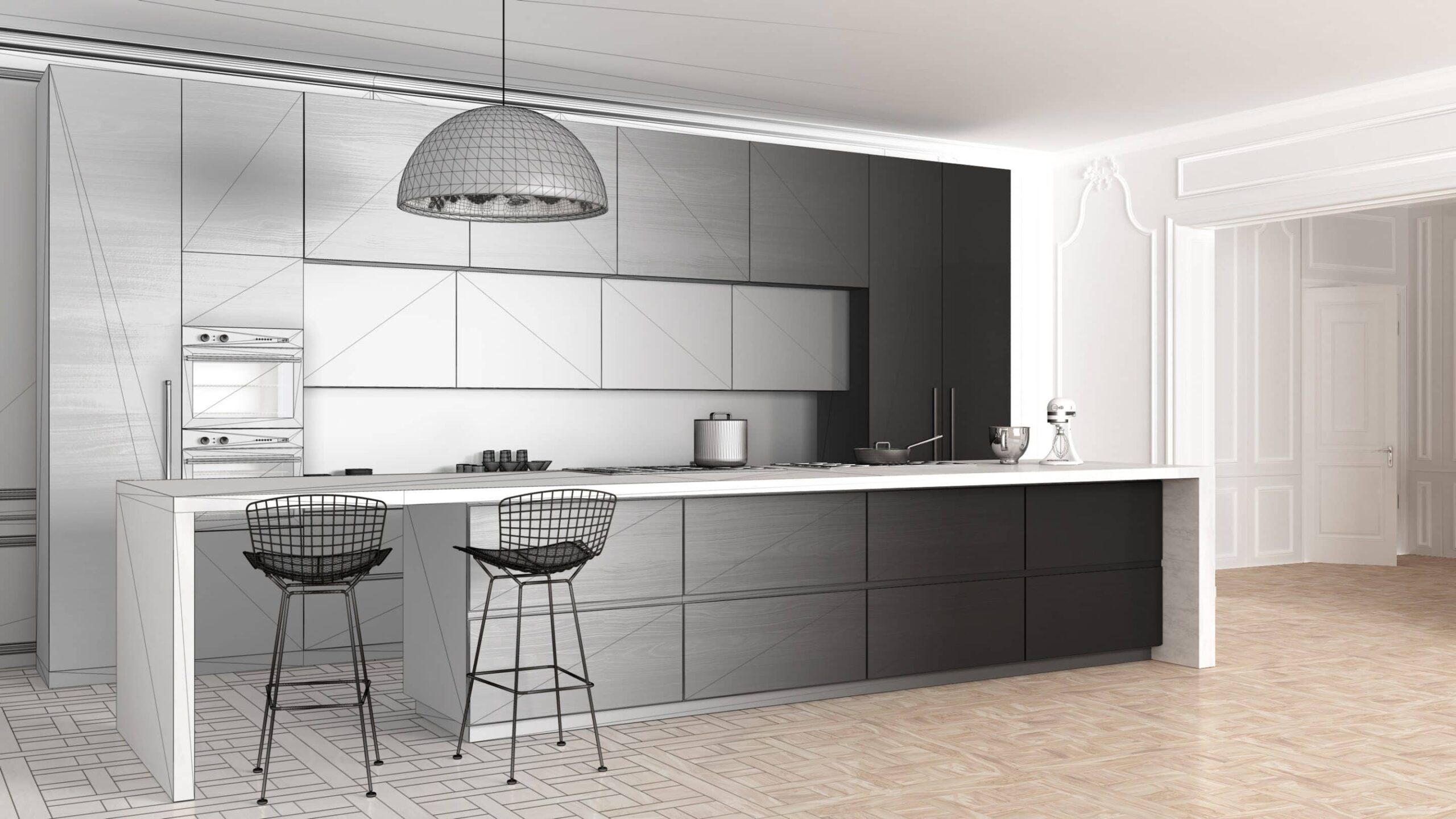 Cuisine minimaliste moderne dans appartement Lyon - Studio Creatis cuisiniste Caluire - Design épuré fonctionnel