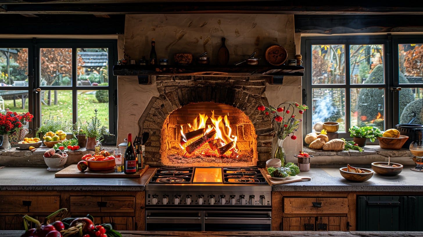 Cuisine avec cheminée moderne à Caluire - Cuisiniste Lyon - ambiance cosy et conviviale