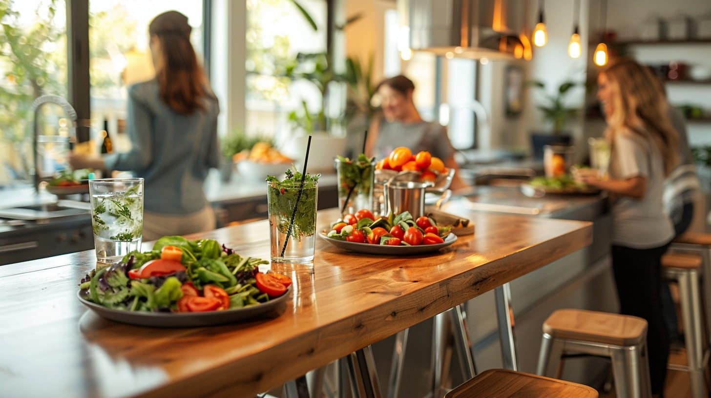 Cuisine moderne avec table haute - aménagement contemporain Lyon Caluire
