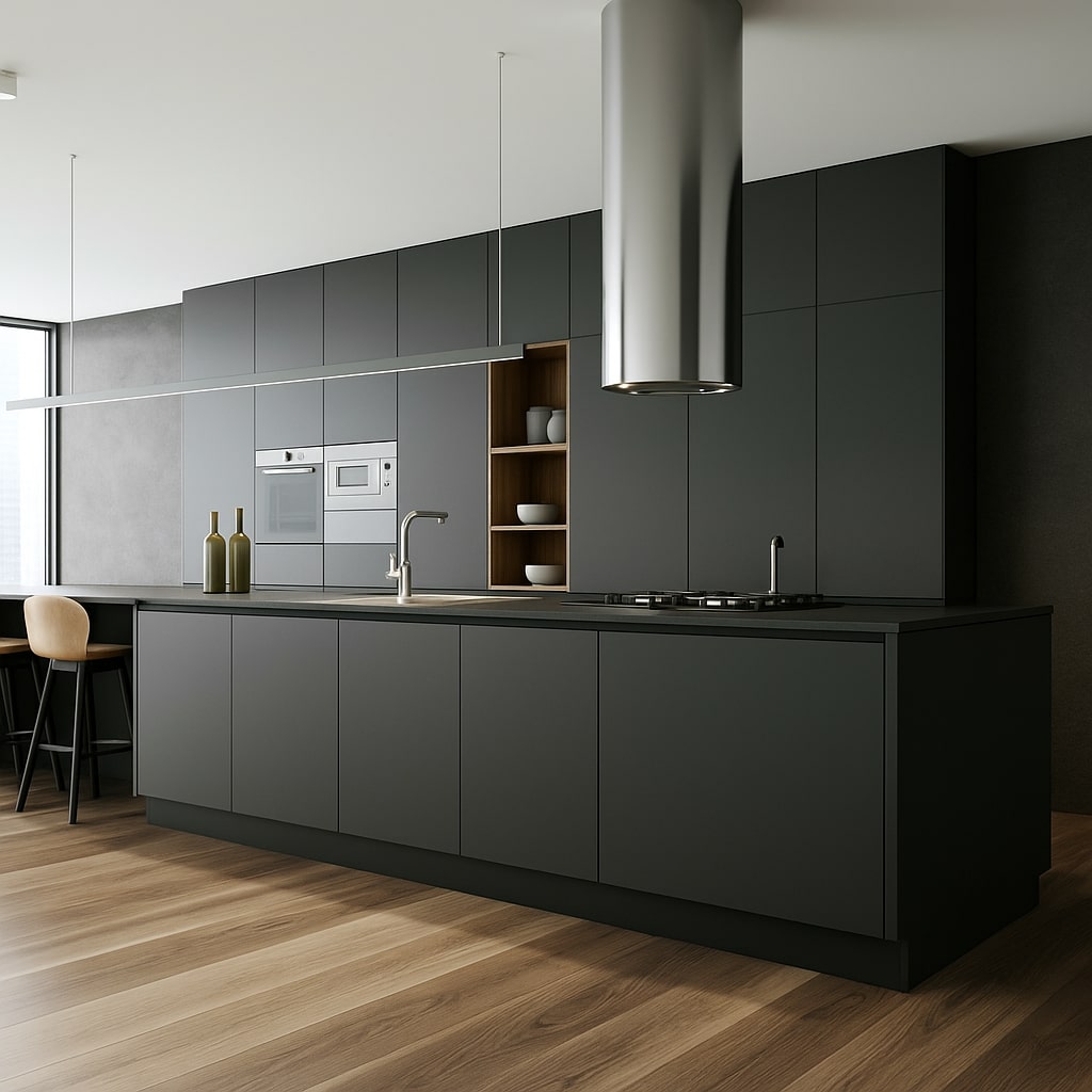 Cuisine sur mesure moderne installée à Écully par Studio Creatis - conception personnalisée haut de gamme près de Lyon