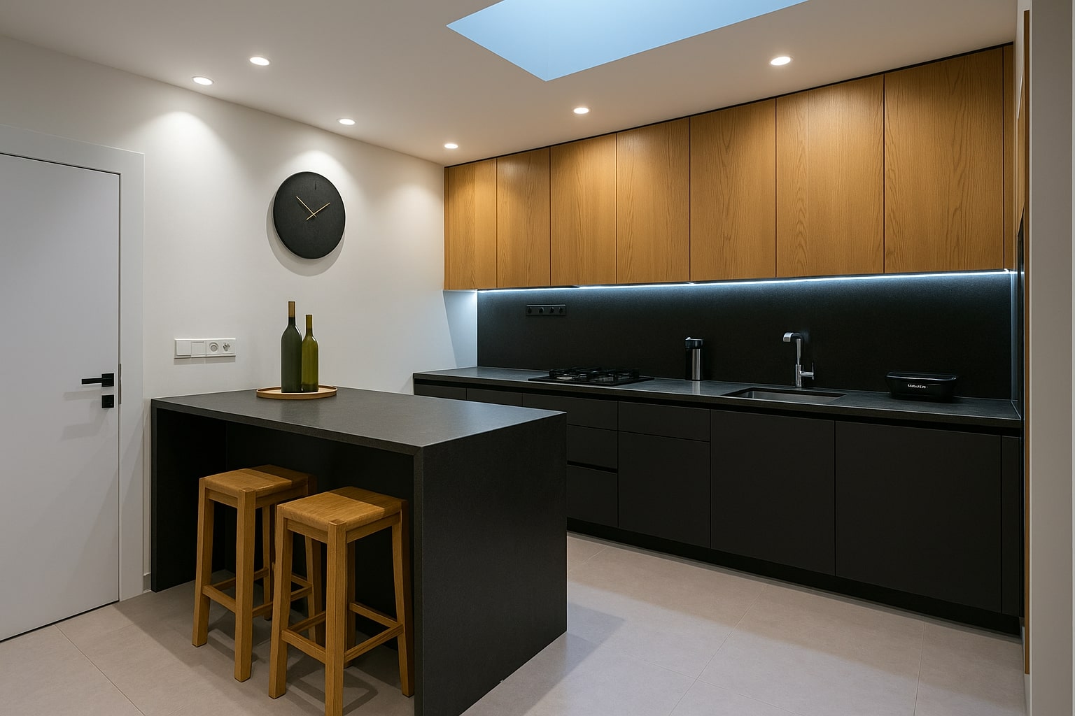 Cuisine haut de gamme champagne sur-mesure dans appartement haussmannien Lyon - Studio Creatis cuisiniste Caluire